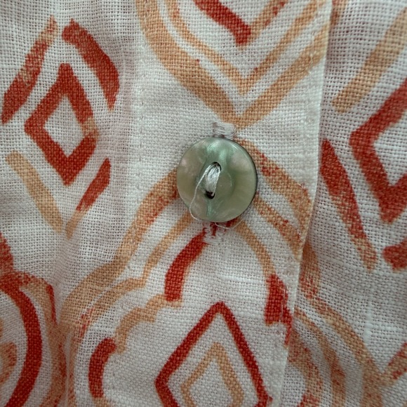 Chico's No Iron Linen Shirt Size 12 Button Down 3/4 Sleeve Geometric Print - Picture 3 of 9